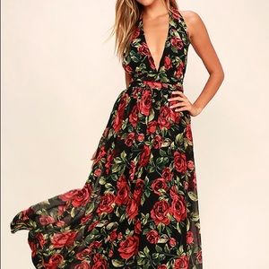 Lulu’s Black & Red Floral Maxi Dress